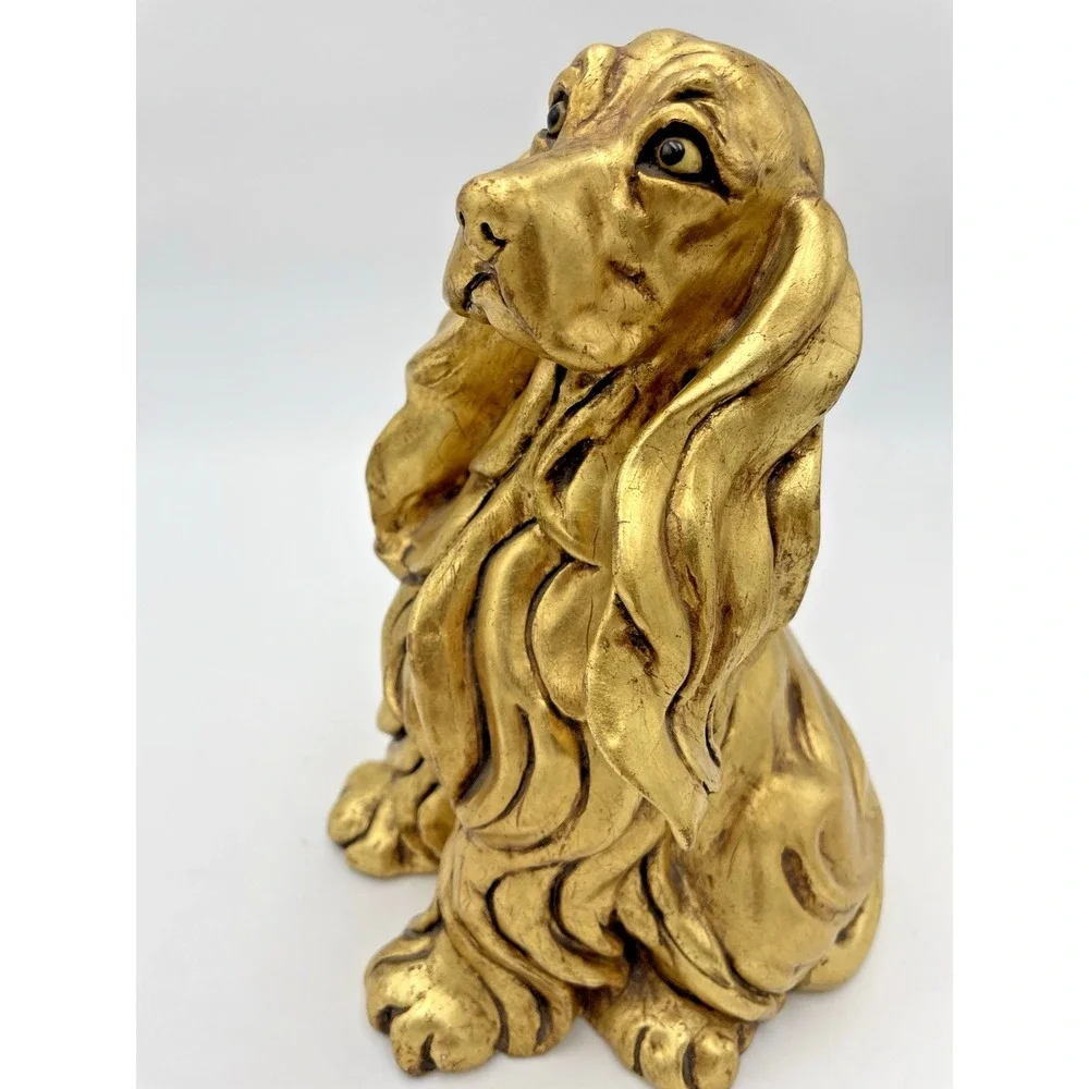 Vtg MCM Kay Finch California Pottery 846 ‎ Gold Leaf  Large Cocker Spanial Dog